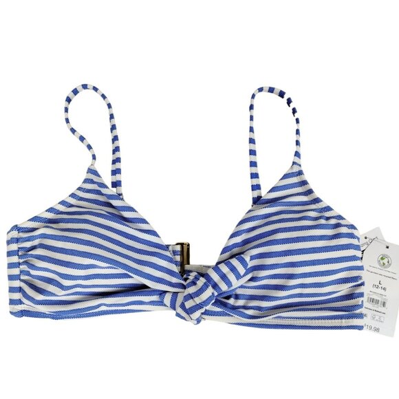 Time and Tru Womens Large Blue White Textured Stripe Bikini Top - Picture 2 of 8